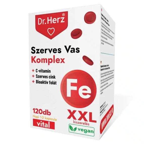 Dr. Herz Szerves Vas komplex+C-vitamin+Szerves Cink+Folát XXL kapszula 120db