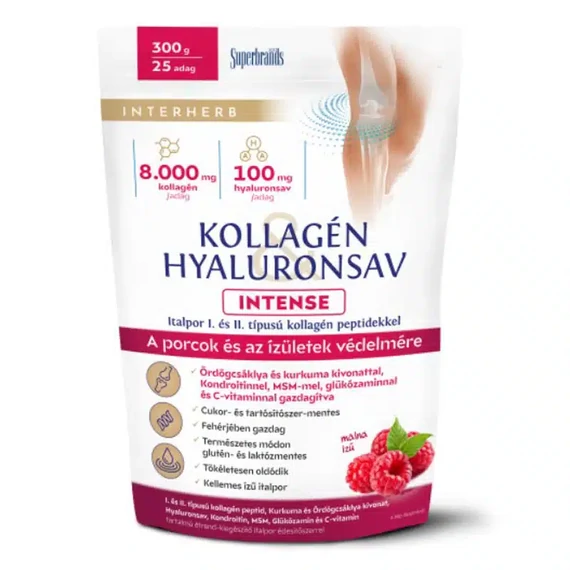 Interherb Kollagén & Hialuronsav Intense porcépítő málna ízű italpor 300g