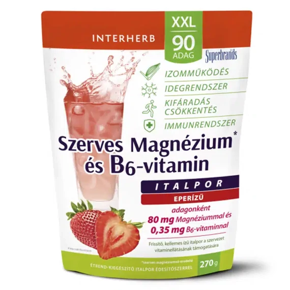 Interherb XXL Szerves Magnézium+B6 epres italpor 270g