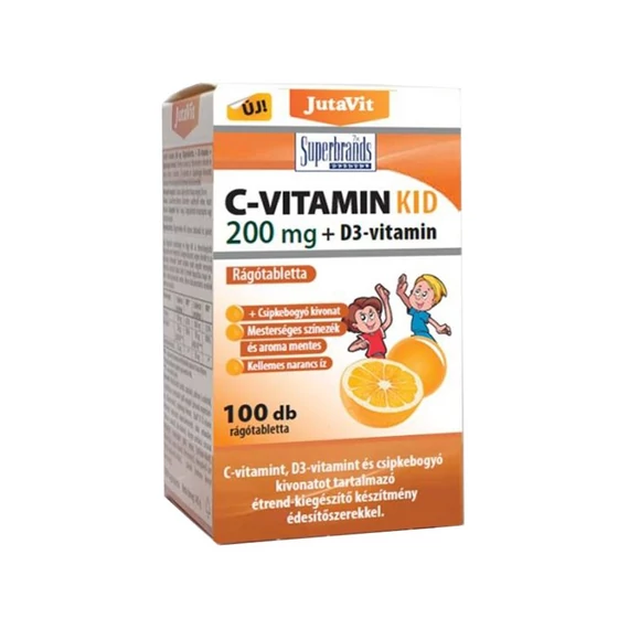 Jutavit Kid C+D+csipkebogyó kivonat narancs ízű rágótabletta 100db