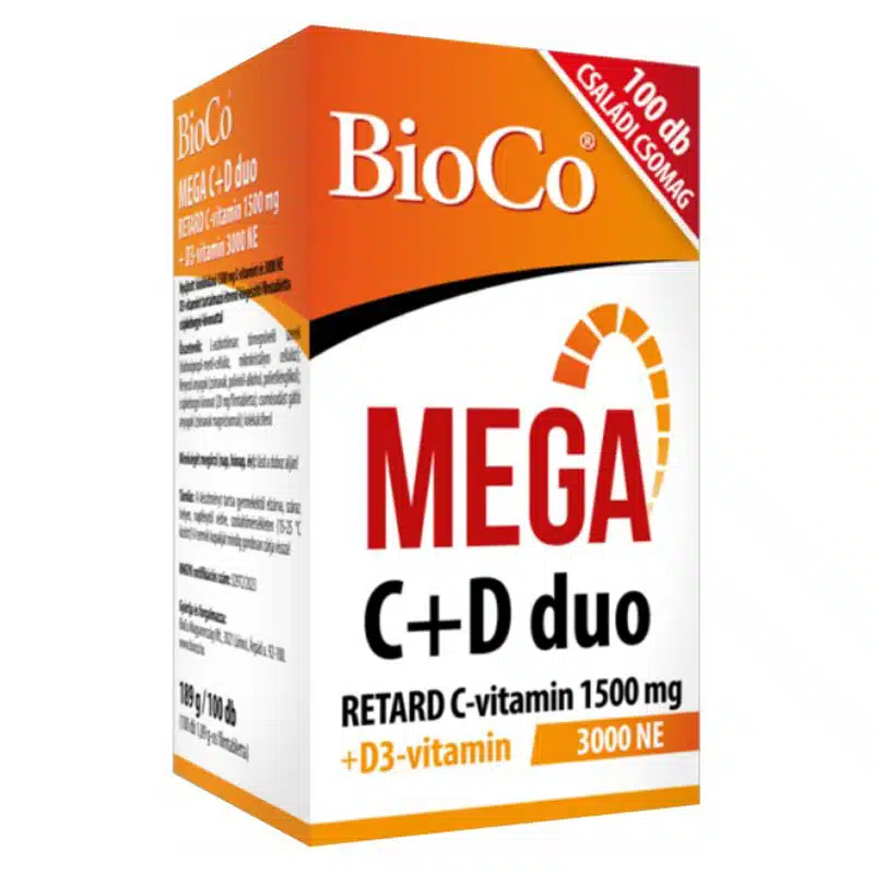 BioCo MEGA C+D duo C-vitamin 1500mg + D3-vitamin 3000NE RETARD filmtabletta 100db