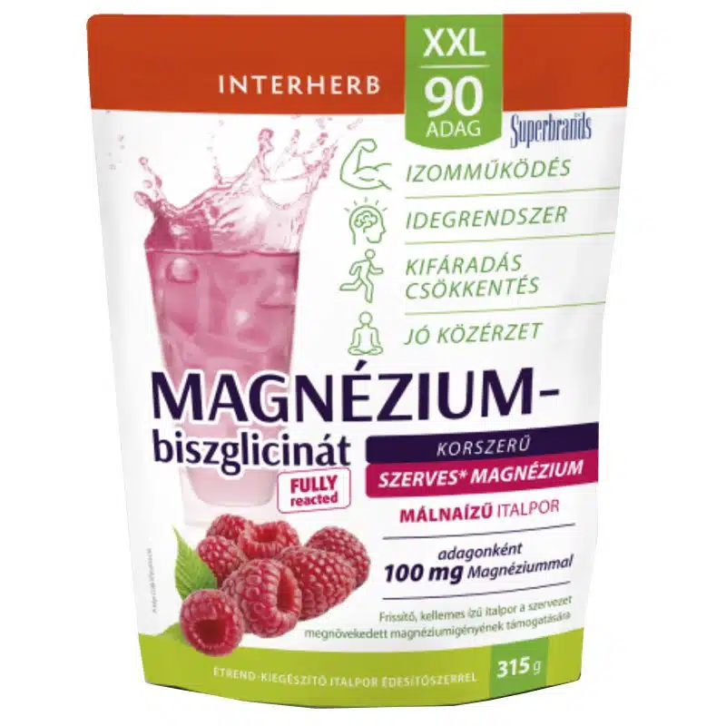 Interherb XXL Magnézium-biszglicinát málnás italpor 315g
