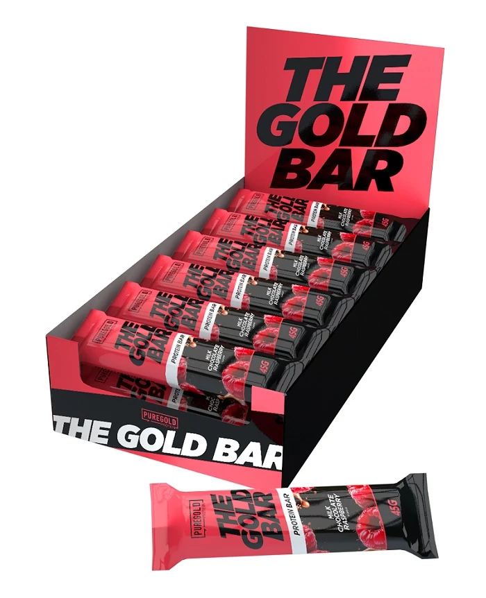 Pure Gold The Gold Bar Crispy tejcsoki-málna ízű protein szelet 18x45g